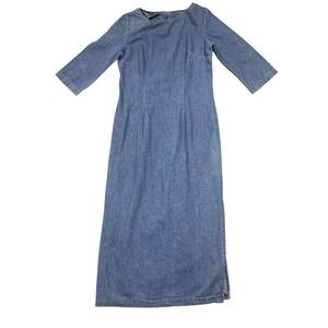 Vintage Brioche California Denim Midi Dress 3/4 Sleeve Zipper Back Size 10 USA *